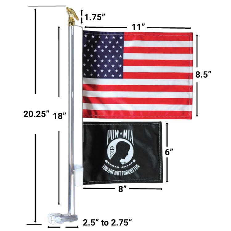 Motorcycle Flag Mount 2-Flag Dimensions