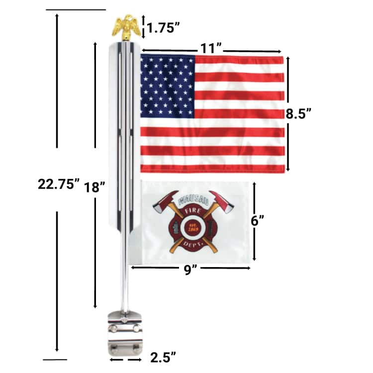 Fire Truck Flag Mount 2-Flag Dimensions